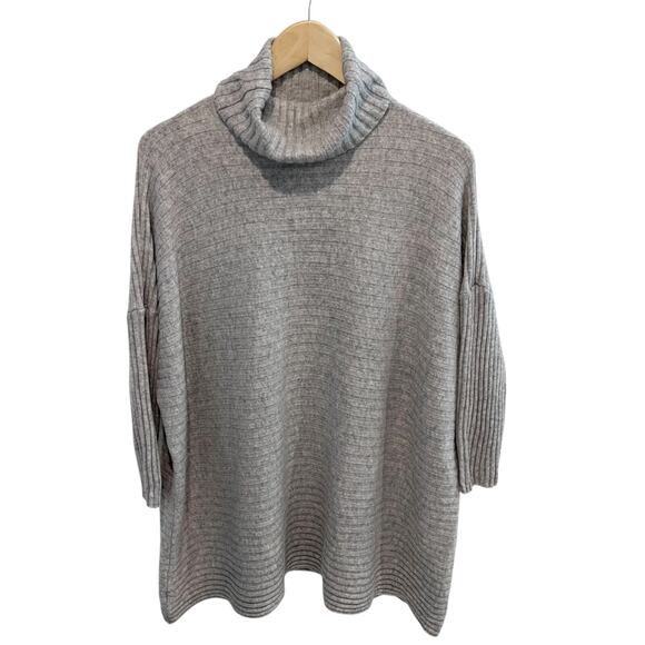 Sundance Cashmere Turtleneck Ribbed Sweater Boxy Women's Large Gray 3/4 Sleeve - Picture 1 of 7